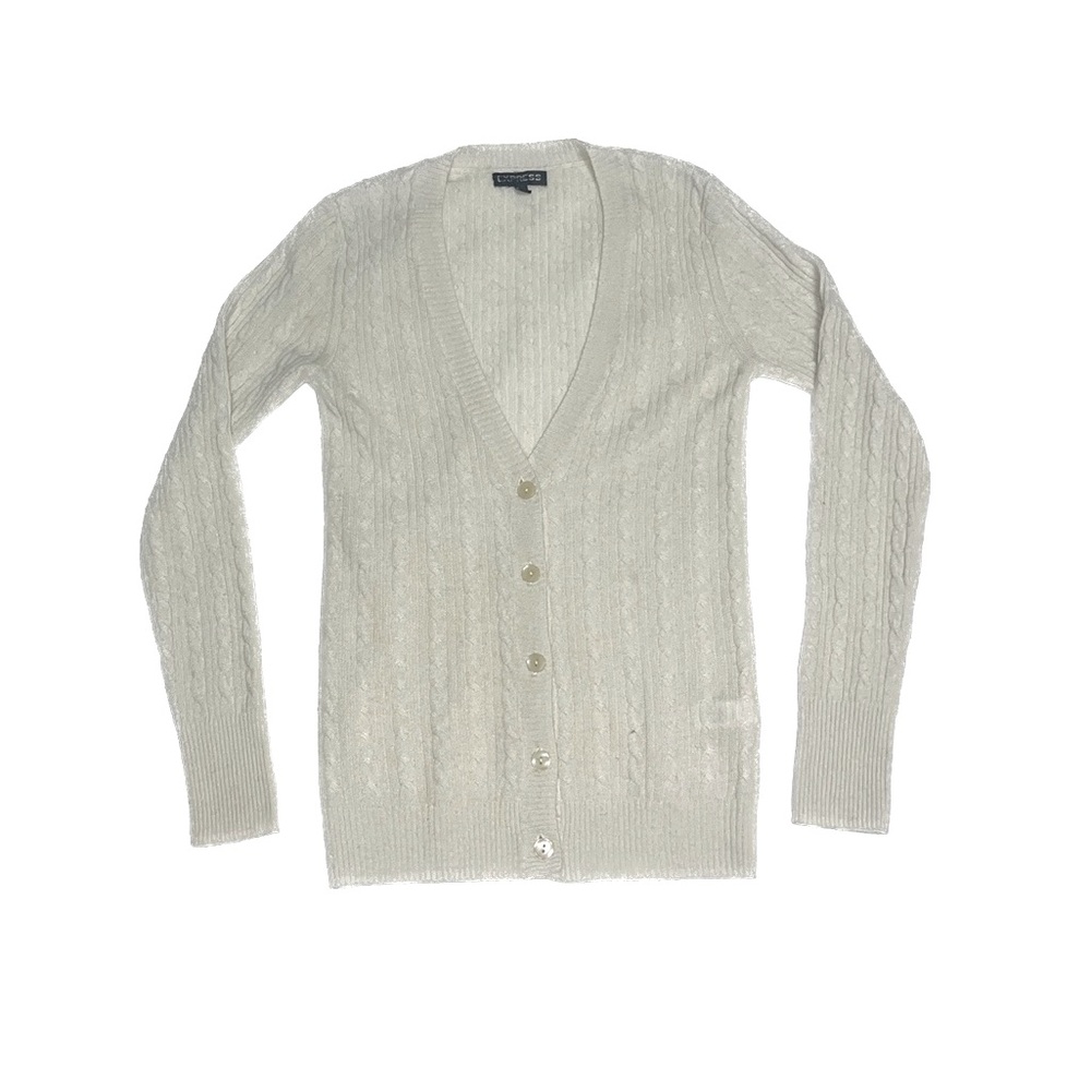 Express Long Sleeve Cream Cable Knit 100% Cashmere Button Down Cardigan Sweater